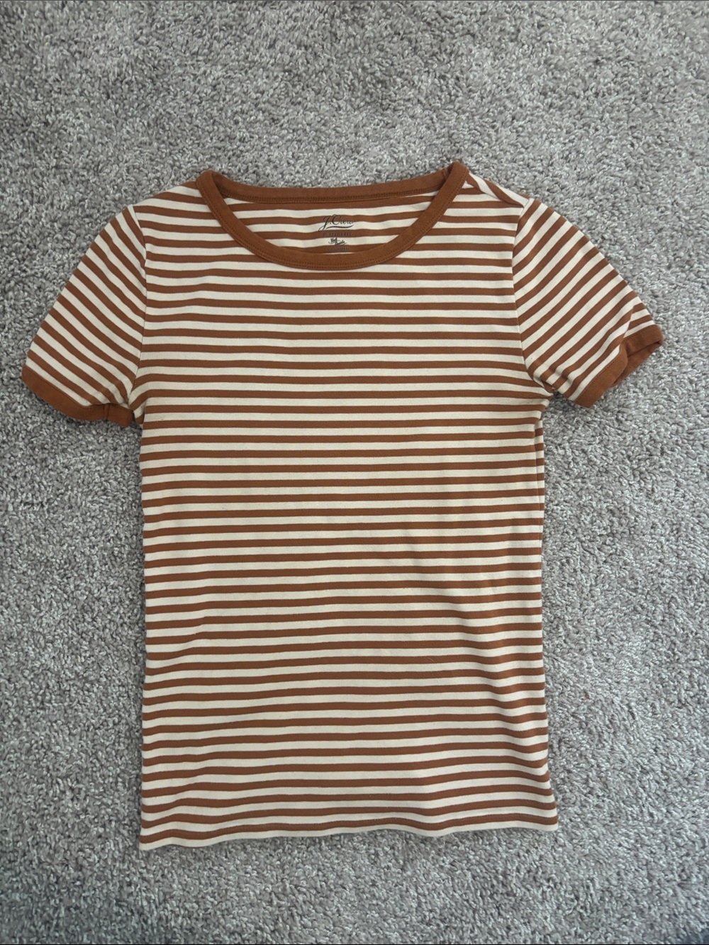 J. Crew | Short-Sleeve Crewneck Tee in Brown and Cream Stripes | Size XS